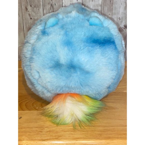 FAO Schwarz Bunny Rabbit Blue Plush Stuffed Animal Rainbow Pom Pom Tail Round - Picture 6 of 8
